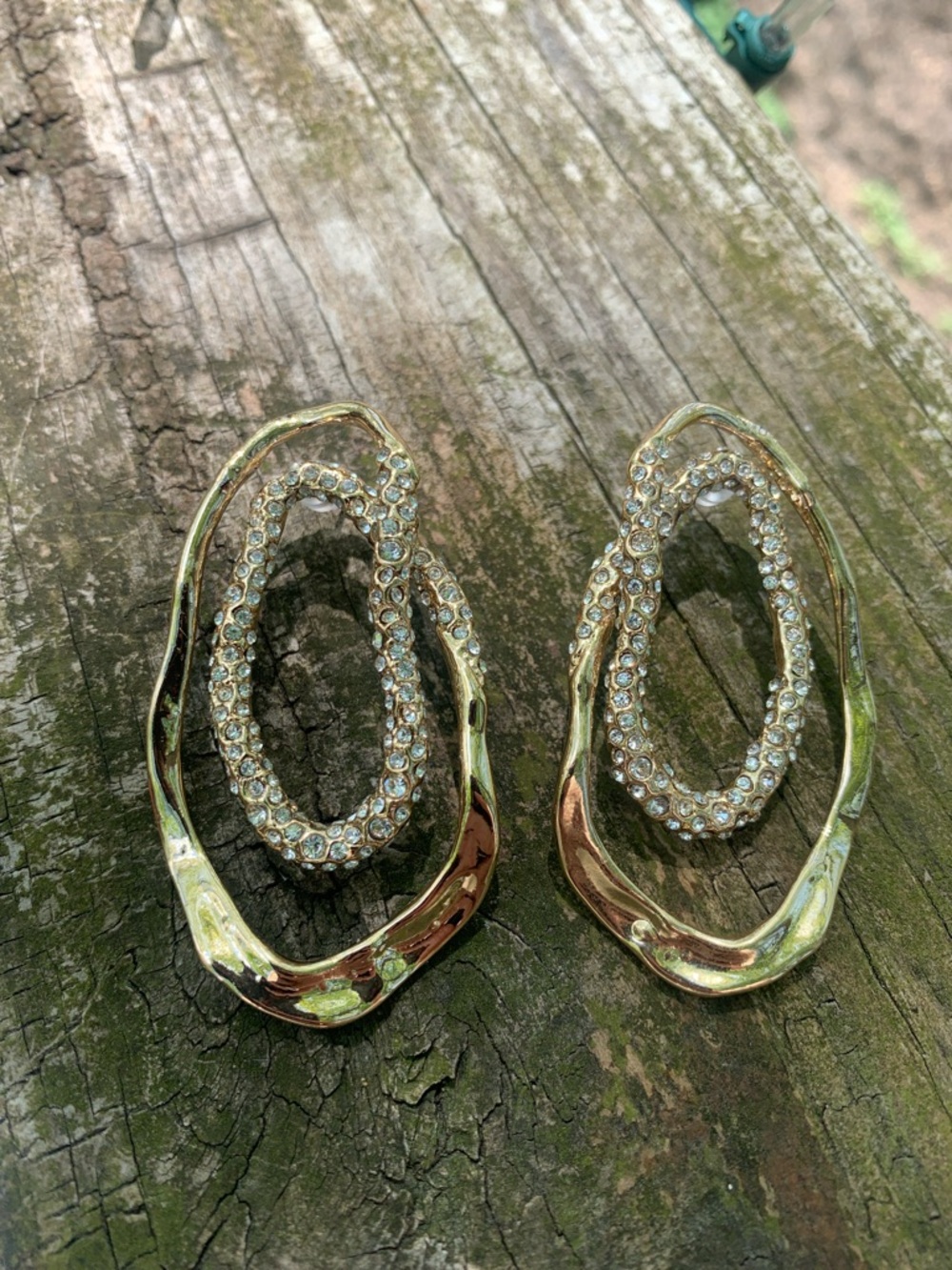New Earrings Pave Crystal Double Loop Gold Tone Solanales-Alexis Bittar copy